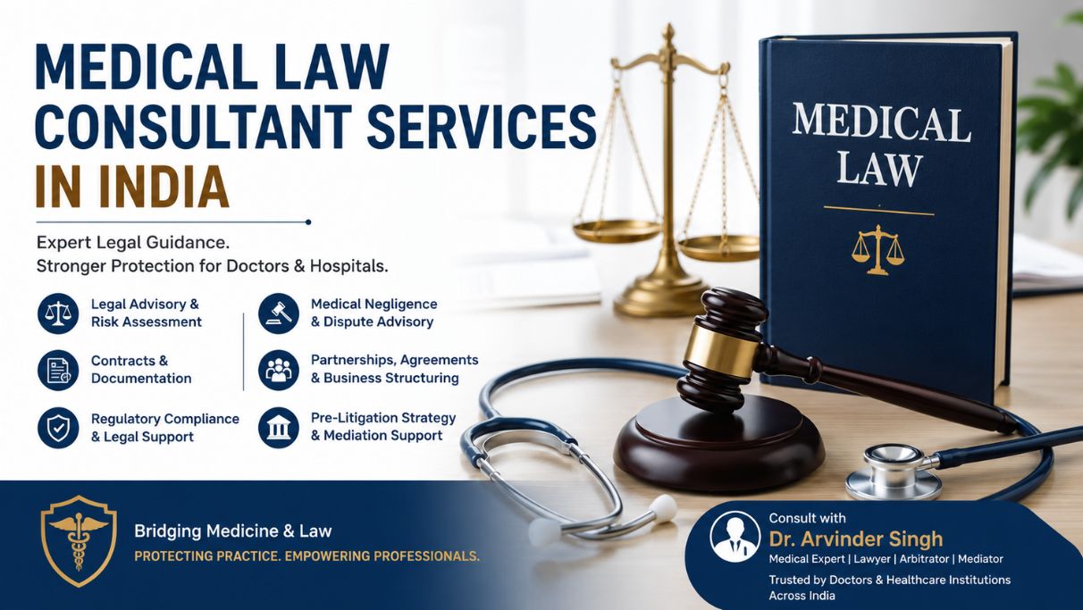 Medical law consultant services in India providing medico-legal guidance for doctors, hospitals, healthcare institutions, and medical professionals.