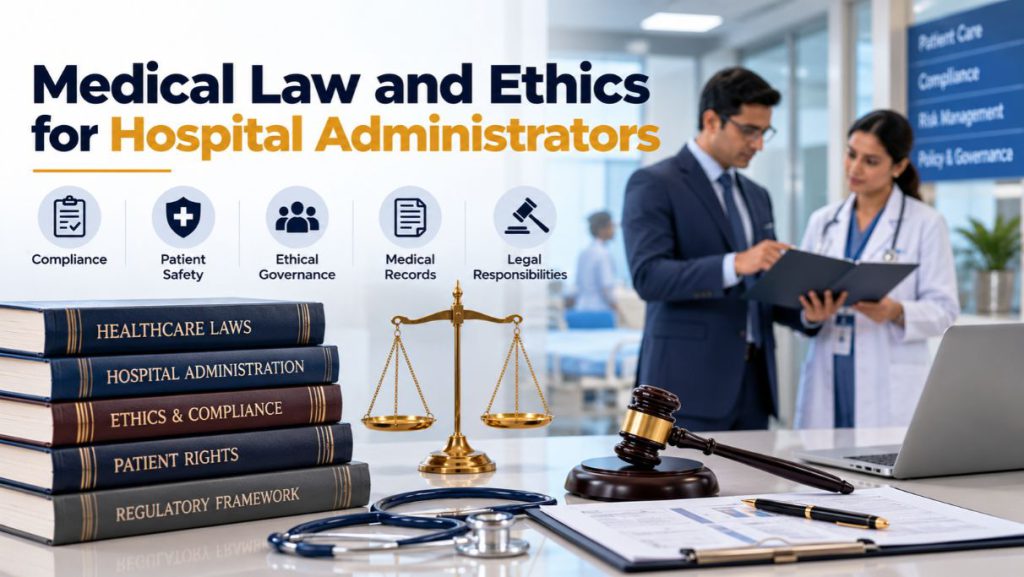 Medical law and ethics for hospital administrators covering healthcare compliance, patient safety and legal responsibilities